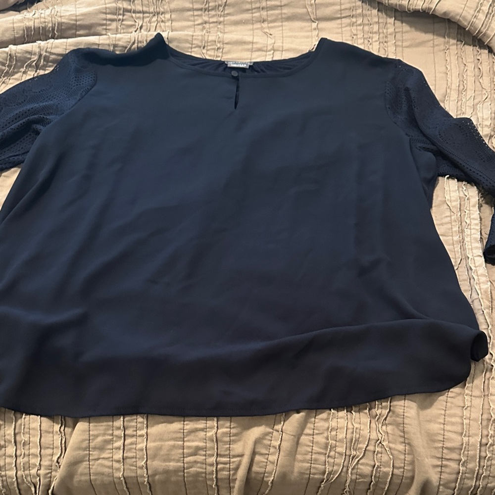 Van Heusen Dark Blue Women's Blouse Lacey sleeves